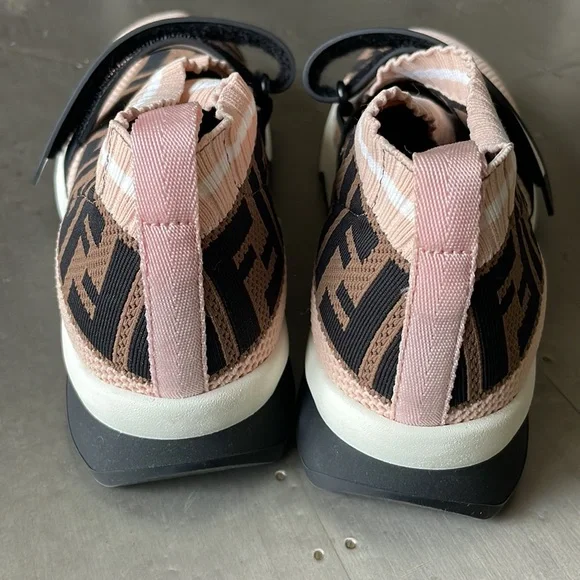 Fendi authentic knit sock pink brown logo sneaker trainer flats sz 38.5 - Picture 6 of 12